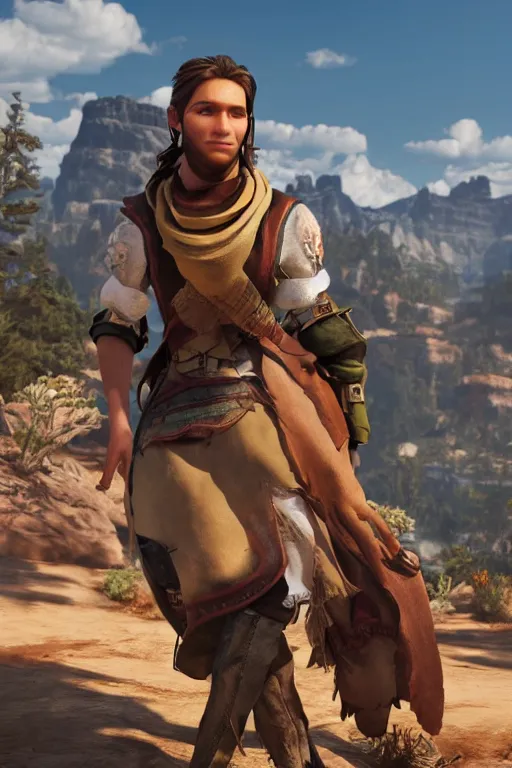 Prompt: a beautiful photo of the main character in horizon forbidden west