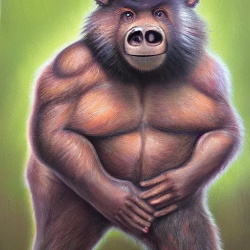 Prompt: a hyper realistic painting of manbearpig