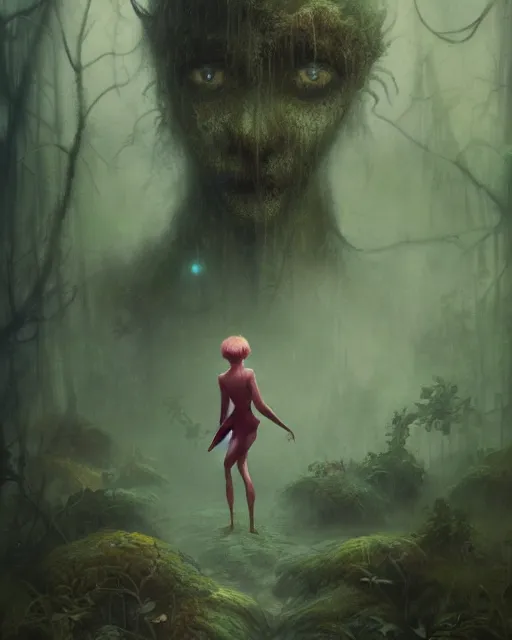 Image similar to a film still close up shot of a pixie in a misty swamp landscape by esao andrews and peter mohrbacher. trending on artstation