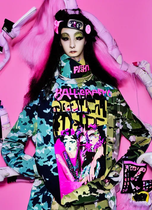 Image similar to vaporwave resort balenciaga military, hot topic, decora inspired, visual art