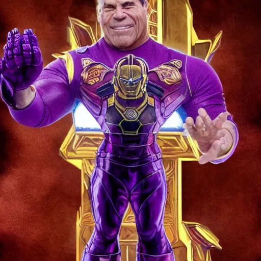 Prompt: nick saban as thanos with the infinity stones, championship rings, portrait, high detail