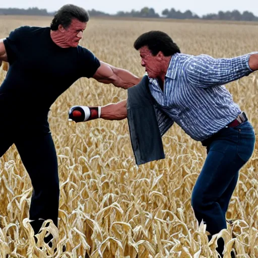 Image similar to Sylvester Stallone punching joe biden in a corn maze