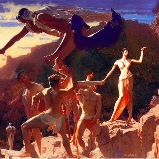 Prompt: limbo party on mount olympus matte painting gaston bussiere, craig mullins, j. c. leyendecker