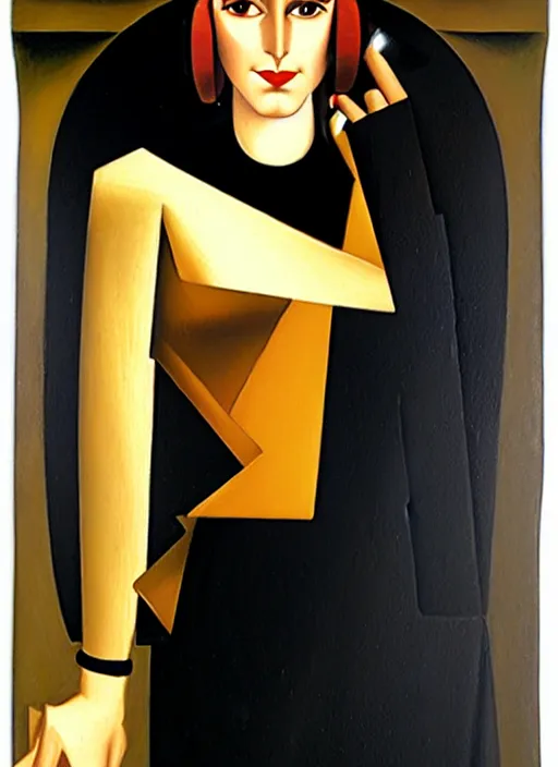 Image similar to image of beautyful female android steampunk by tamara de lempicka,