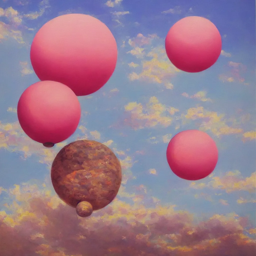 Prompt: Big pink sphere high in the sky, beautiful stylish oil painting,