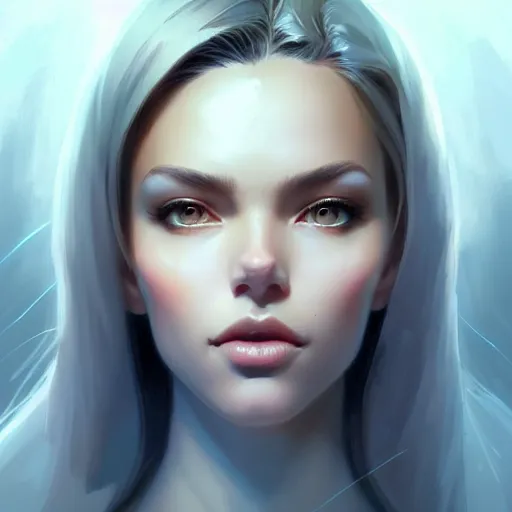 Image similar to beautiful full body goddess from above, creative, perfect skin, angelic, digital painting, beautiful eyes!, pretty face!!, symmetry, concept art, sharp focus, illustration, art by artgerm! greg rutkowski magali villeneuve wlop! ilya kuvshinov!!, octane render