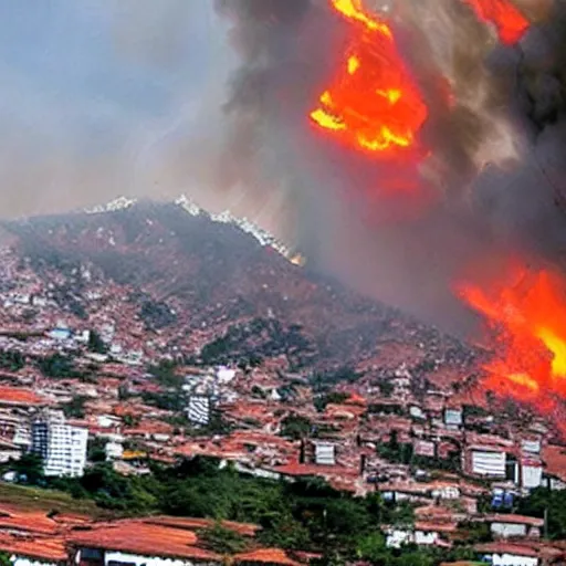 Image similar to a colombian city on fire photo - realistic