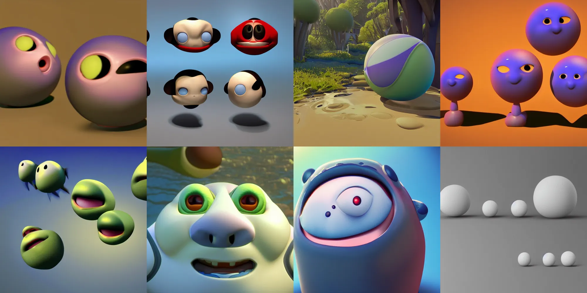 Prompt: symmetric pixar serene composed smiling spheres with subsurface scattering miyazaki