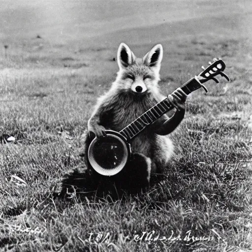 Image similar to Kodak photograph of a fox playing banjo, circa 1912