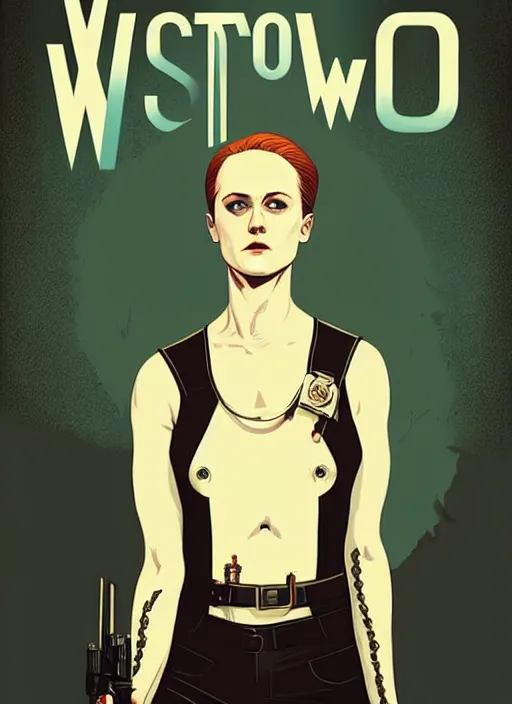 Image similar to a portrait of Evan Rachel Wood as Dolores, in the show Westworld, poster artwork by Michael Whelan and Tomer Hanuka, clean