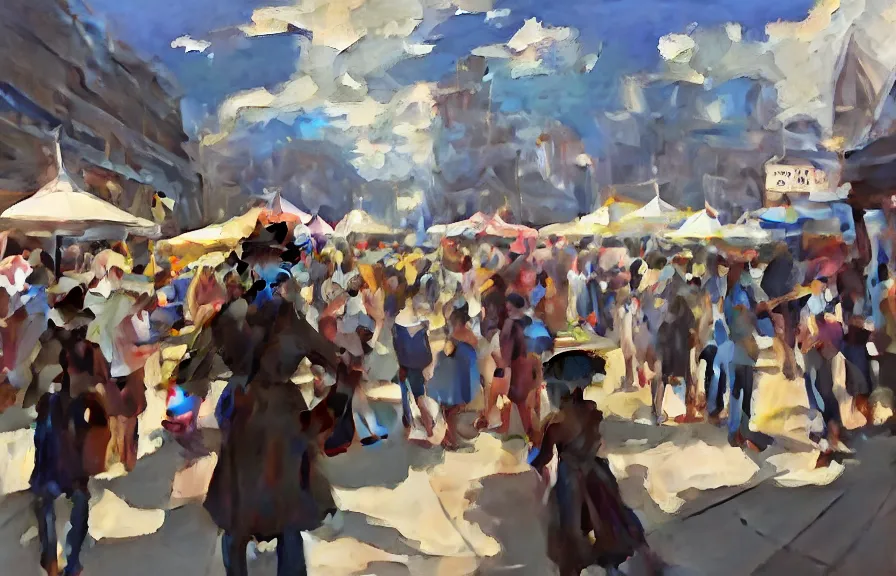 Image similar to greg manchess concept art of the millennial fair from chrono trigger, outdoor fairgrounds, striped pavillions, leene's bell, key visual, ambient lighting, highly detailed, digital painting, artstation, concept art, sharp focus, by makoto shinkai and akihiko yoshida and hidari and wlop and greg rutkowski