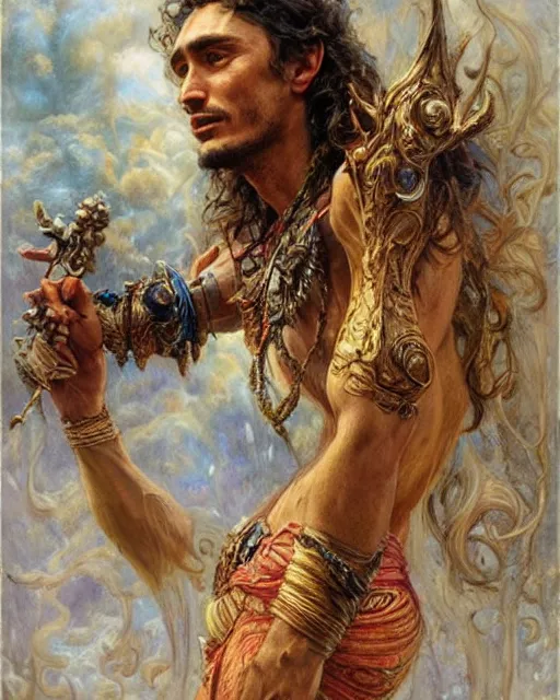 Prompt: beautiful realistic artistic detailed portrai of james franco by gaston bussiere, donato giancola