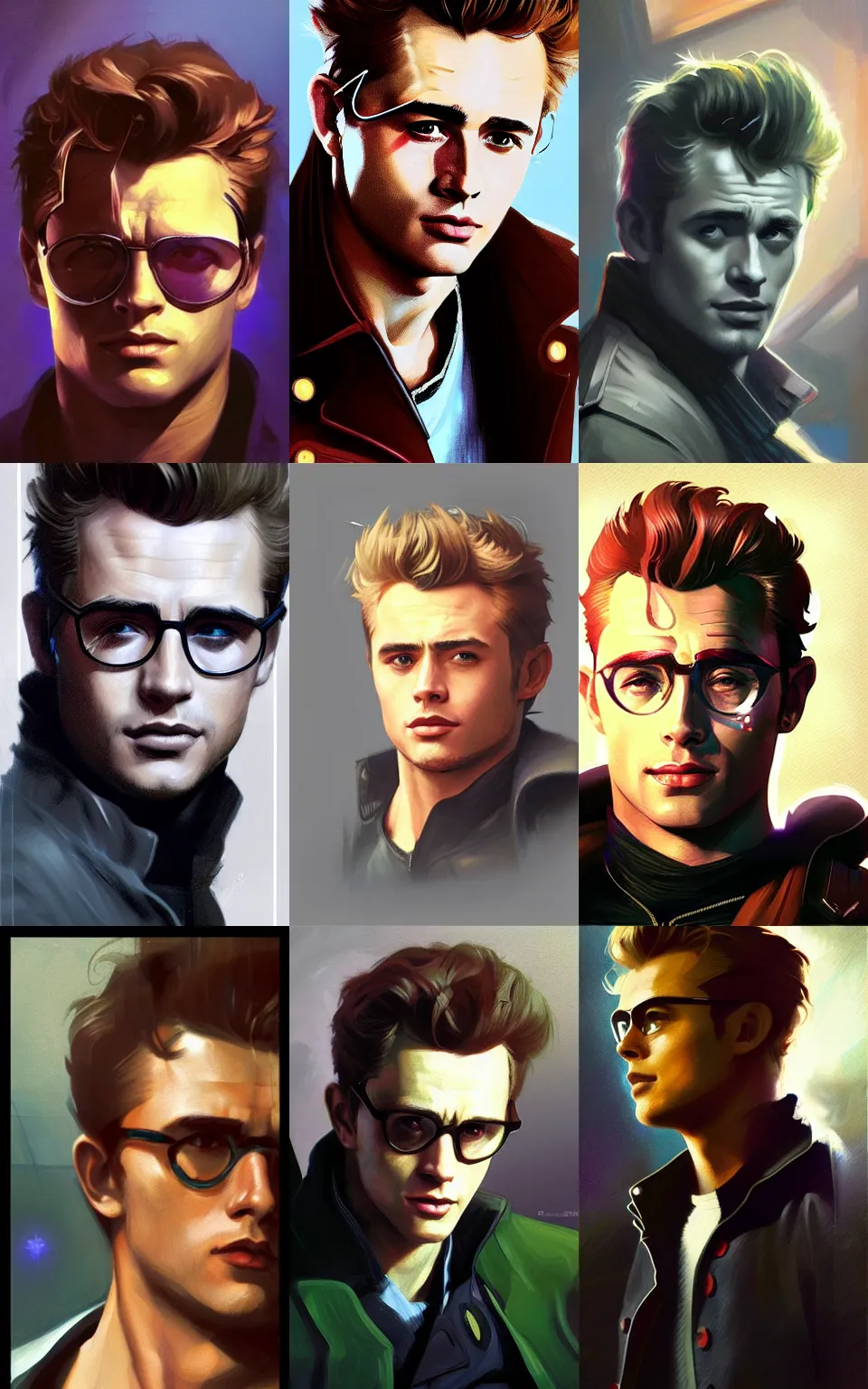 Prompt: character concept portrait of James Dean as Starlord, digital painting, concept art, smooth, sharp focus, illustration, from Metal Gear, by Ruan Jia and Mandy Jurgens and William-Adolphe Bouguereau, Artgerm