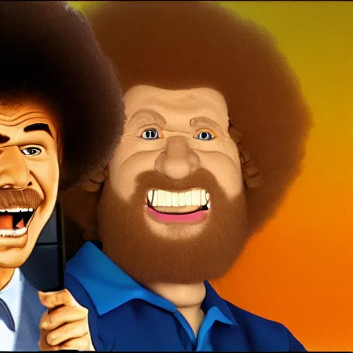 Image similar to bob ross screaming bad trip of acid in car rear view mirror