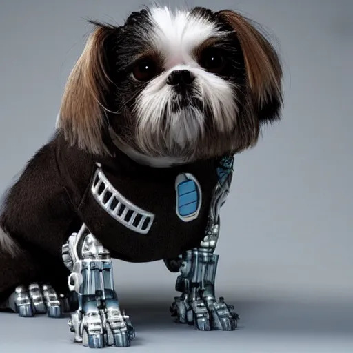 Image similar to Metal Robot Shihtzu, OLED Eyes, Gears, blue lights