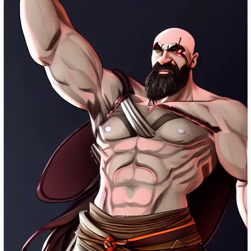 Image similar to kratos, god of thunder war, trending on artstation, anime 4 k