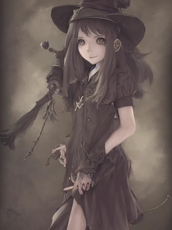 Image similar to Full shot Line art drawing of a cute mischievous young witch about to get up to some trouble. By Range Murata and WLOP and CLAMP and Loish. Concept Art. Fantasy Drawing. award winning, Artstation, intricate details, Hyperdetailed, 8k resolution.