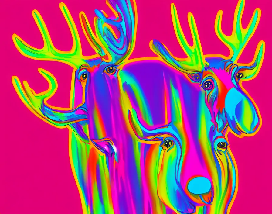 Image similar to moose in 6 0 s kitsch and psychedelia, digital painting, trending on artstation, sharp focus, 4 k