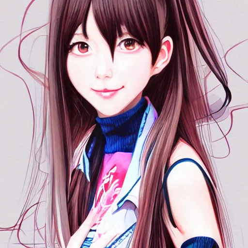 Prompt: a perfect, realistic professional digital sketch of a Japanese J-Pop idol girl in style of Pixar, by pen and watercolor, by a professional Chinese Korean artist on ArtStation, on high-quality paper