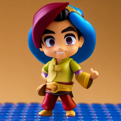 Image similar to pixar adventurer aladdin as nendoroid, side view, 8 k hd dof, kodak film,