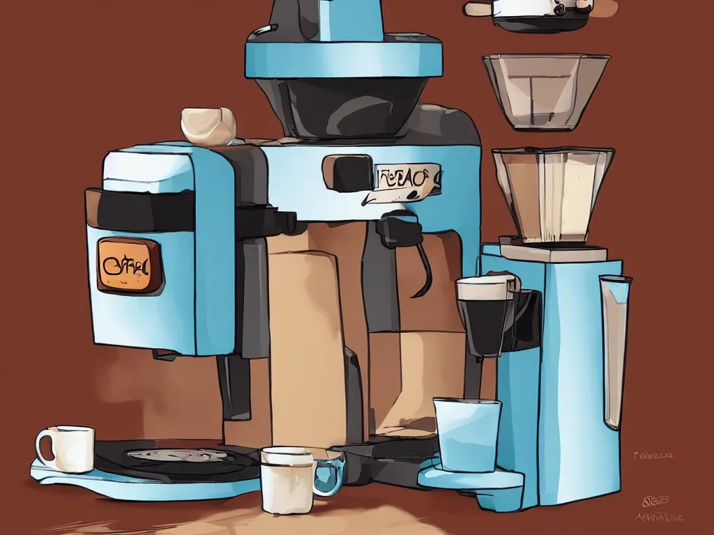 Image similar to coffee machine, by pixar, serene illustration, fresh colors, trending on artstation