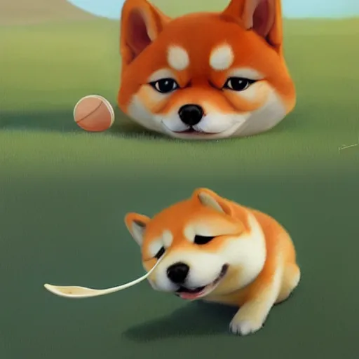 Prompt: goro fujita ilustration a baby shiba inu playing with a bone by goro fujita, painting by goro fujita, sharp focus, highly detailed, artstation