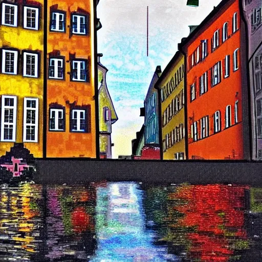 Prompt: pixel art of stockholm, gamla stan,