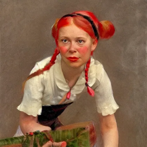 Prompt: pippi longstocking in the style of anders zorn