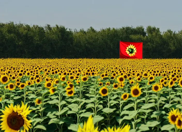 Image similar to Communist Propaganda Poster of a Bayraktar TB2 drone in a sunflower field.