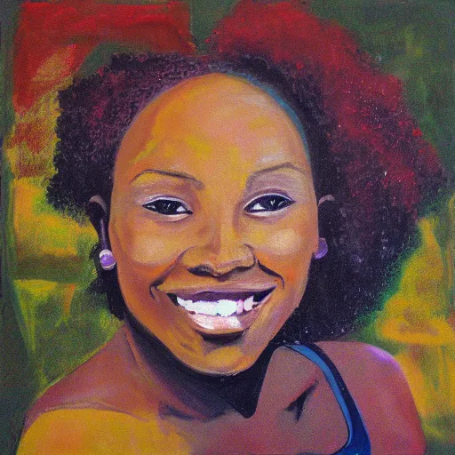 Image similar to portrait of a Black woman with blonde hair and smiling by Kevin Beilfuss.