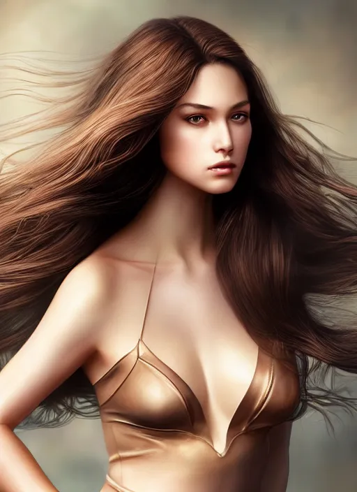Prompt: a gorgeous female with long brown hair, photo by annie leibovitz, realistic, full body shot, wide angle, sharp focus, 8 k high definition, insanely detailed, intricate, elegant, art by stanley lau and artgerm, floating embers
