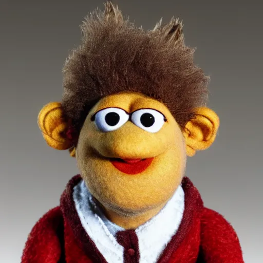 Image similar to kramer as a muppet. highly detailed felt. hyper real photo. 4 k.