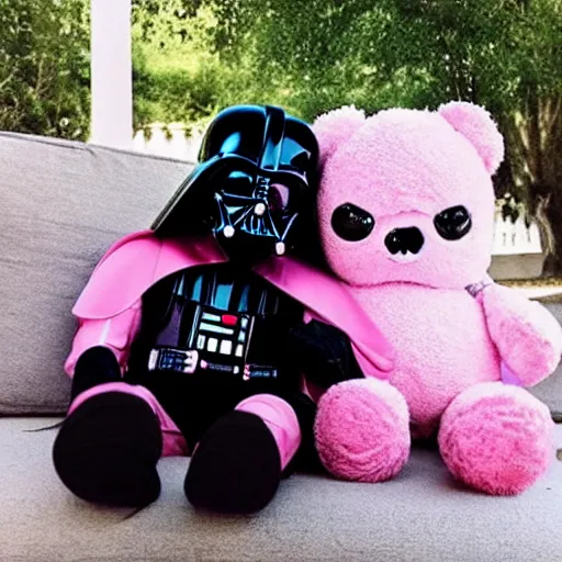 Prompt: a beautiful photo of a pink plushy darth vader teddy bear, trending on instagram