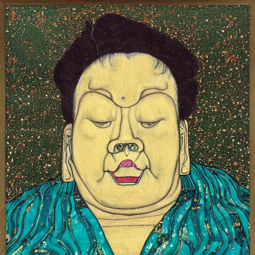 Prompt: hotei budai painting by egon schiele glitter iglitch datamosh