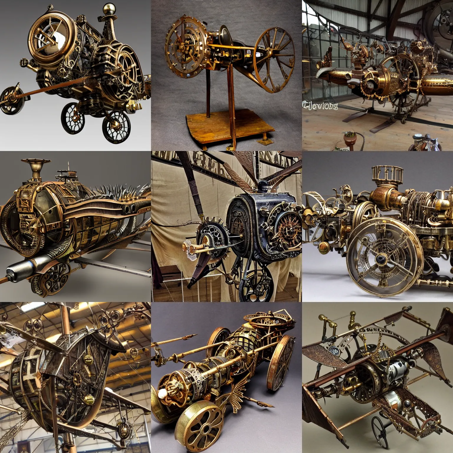 Prompt: a highly detailed steam punk flying machine