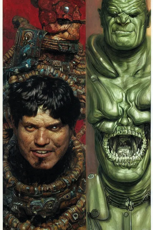 Prompt: upper body and head portrait of hulking armoured warrior kingpin by lawrence alma tadema and zdzislaw beksinski and norman rockwell and jack kirby and tom lovell and greg staples