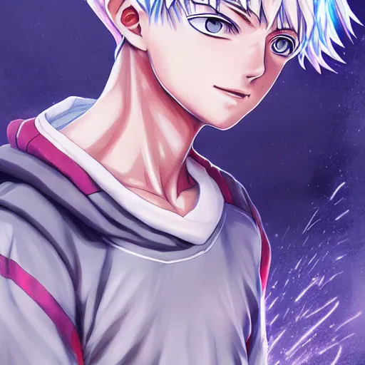 Image similar to killua zoldyck in rossdraws art, with thunderstorms, 8 k, bright colors, detailed face, details, sharp smooth, aykut aydogdu