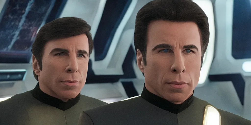 Image similar to john travolta is the captain of the starship enterprise in the new star trek movie, vfx