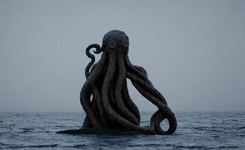 Prompt: cthulu rises from the sea, telephoto, cinematic