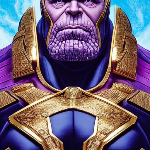 Prompt: Putin as thanos, Cinematic, Portrait, Ultra-HD, Beautiful Lighting, insanely detailed and intricate, hypermaximalist, elegant, ornate, hyper realistic, super detailed