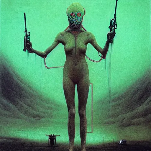 Image similar to charlies angels by beksinski and tristan eaton, dark neon trimmed beautiful dystopian digital art