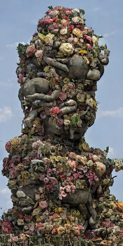 Image similar to colossal grotesque flower proletariat statue made from Lenin heads in the middle of abandoned early soviet constructivist cityscape, Stalinist architecture, ultradetailed by Hayao Miyazaki and Josan Gonzalez and Makoto Shinkai and Giuseppe Arcimboldo and Wes Anderson