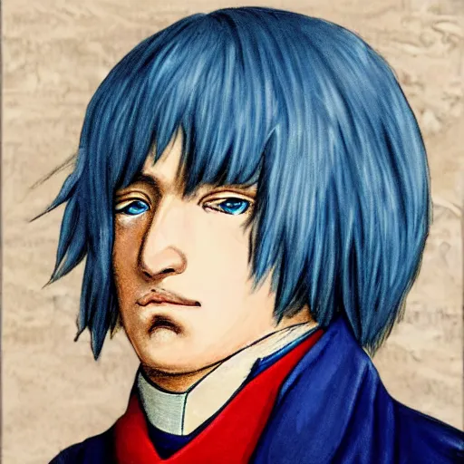 Prompt: Portrait of BeasttrollMC as Napoleon Bonaparte, asian race, blue hair