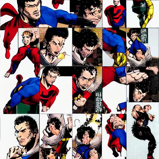 Prompt: Henry Cavill doing dynamic pose, Hirohiko Araki style