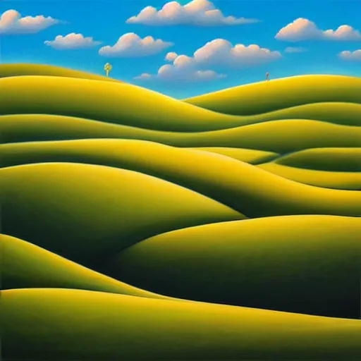 Prompt: a painting of the rolling hills, an ultrafine detailed painting by rafal olbinski, behance contest winner, pop surrealism, detailed painting, very detailed, minimalist, skeuomorphic, airbrush art