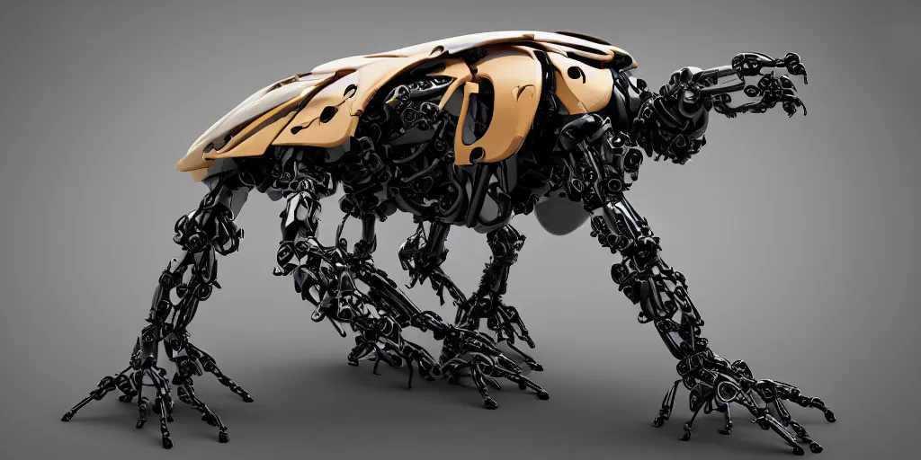 Image similar to photo of industrial design beetle biomorph Dvg TrArtifficial Smart Turbo bionicle organism biomimmicry exoskeleton hydraulics trending on behance visualisation industrial design object robot headcrab vrat unreal engine Space design concept 3D unreal engine