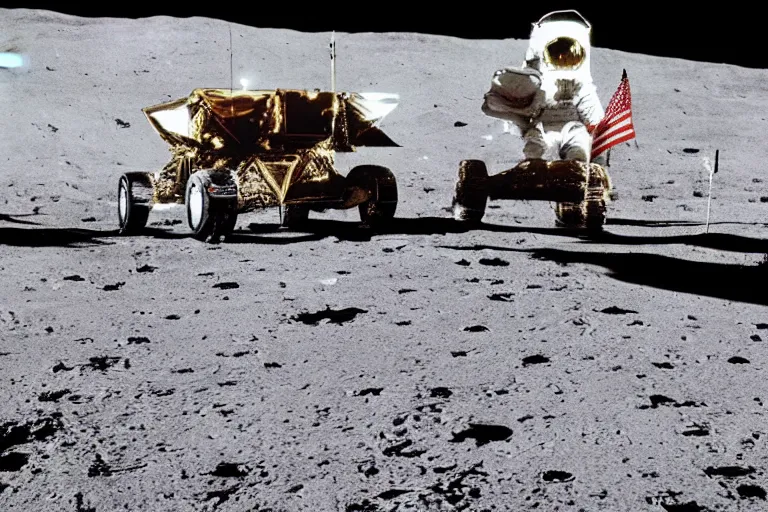 Image similar to vintage photo of a porsche 911 on the moon. apollo moon landing