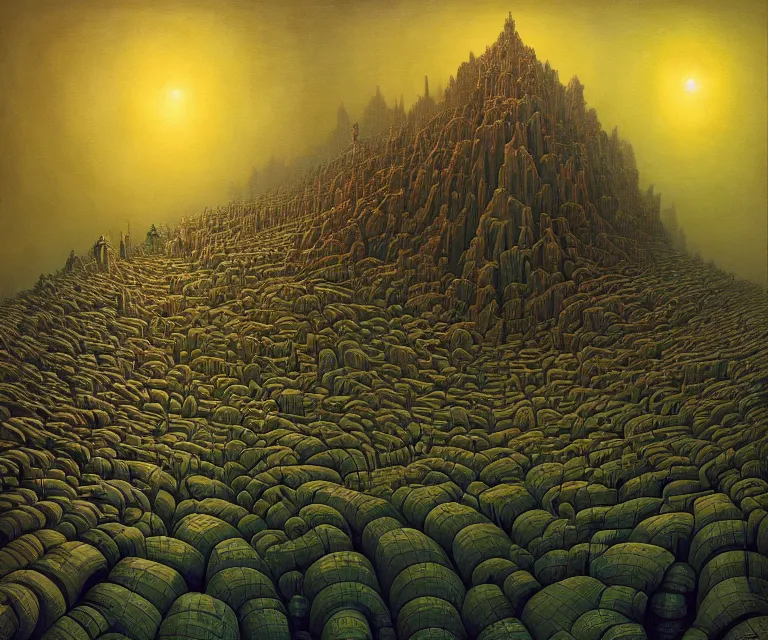 Image similar to hyper detailed 3d render like a Oil painting - is the world melting or am I descending into madness?, by Jacek Yerka, Mariusz Lewandowski, Houdini algorithmic generative render, Abstract brush strokes, Masterpiece, Edward Hopper and James Gilleard, Zdzislaw Beksinski, Mark Ryden, Wolfgang Lettl, hints of Yayoi Kasuma, octane render, 8k