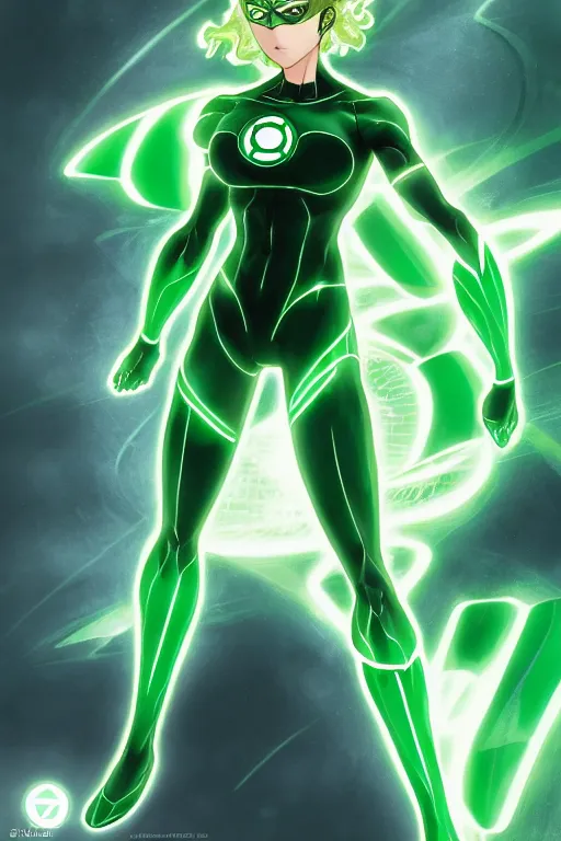 Image similar to anime key visual of a beautiful female green lantern! intricate, suit, powers, speed, goddess, dc comics, cinematic, stunning, highly detailed, digital painting, artstation, smooth, hard focus, illustration, character concepts by senior concept artist art by artgerm and greg rutkowski and alphonse mucha