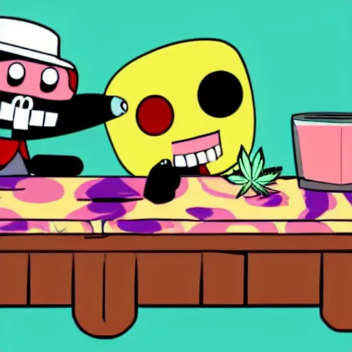 Image similar to billy and mandy rolling a cannabis joint with grim